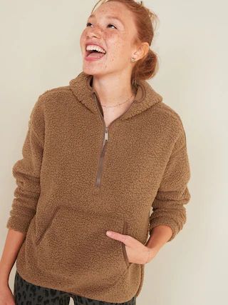 Cozy Teddy Sherpa Half-Zip Tunic Hoodie for Women | Old Navy (US)