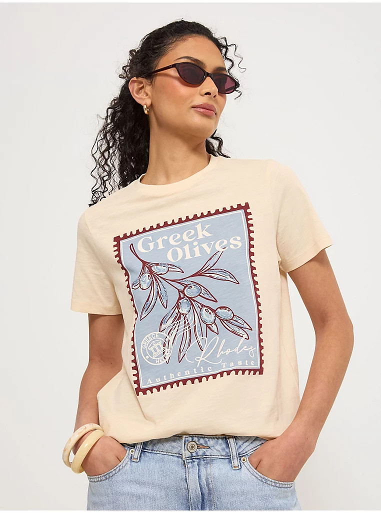 Cream Greek Olive Beaded Graphic T-shirt | George