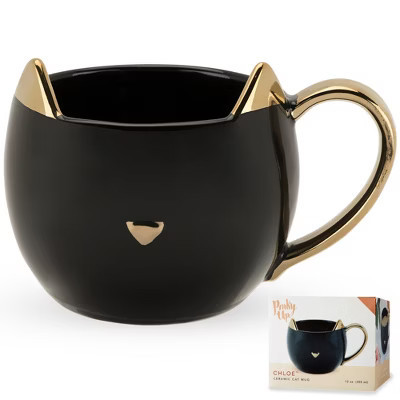 Pinky Up Chloe Ceramic Cat Tea Mug or Cat Coffee Mug - Cat Shaped Mug - Gifts for Cat Lovers - 12oz Black with Gold Details Set of 1 | Target