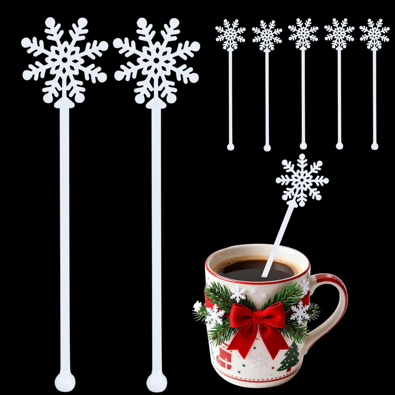 30pcs Snowflake Drink Stirrers Christmas Plastic Swizzle Sticks Beverage Winter Stir Sticks Reusa... | Amazon (US)