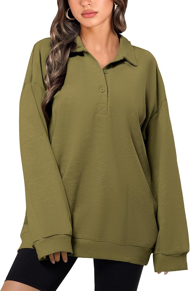 WULFUL Womens Oversized Sweatshirts Ribbed Corduroy Buttton UP Pullover Hoodies Fall Outfits 2024... | Amazon (US)