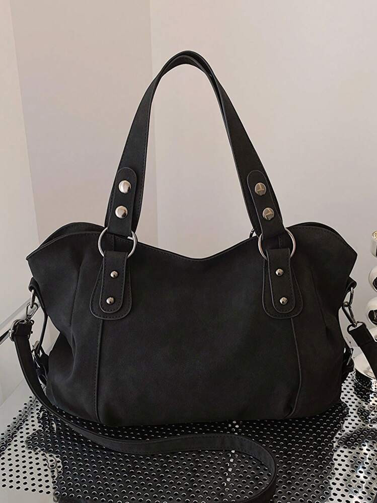 Vintage Minimalist Large Capacity Fashionable Student/Work Commute Tote Bag, Rivet Motorcycle Sty... | SHEIN