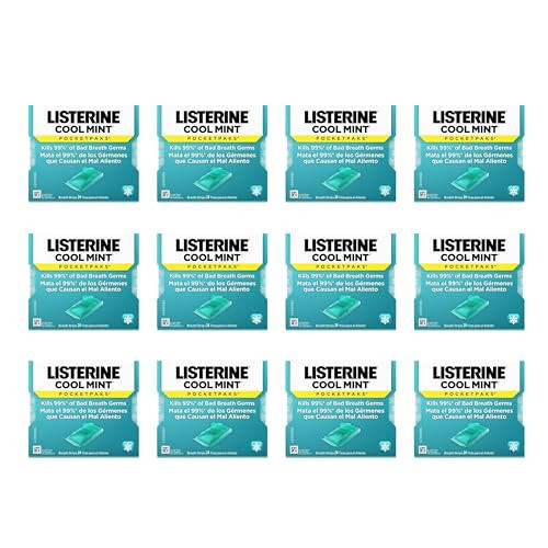 Listerine Cool Mint PocketPaks Portable Breath Strips for Bad Breath, Fresh Breath Strips Dissolve Instantly to Kill 99% of Bad Breath Germs* On-the-Go, Cool Mint, 12 Pack | Amazon (US)