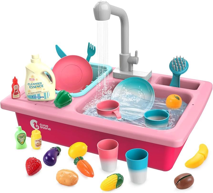 CUTE STONE Color Changing Play Kitchen Sink Toys, Children Electric Dishwasher Playing Toy with R... | Amazon (US)