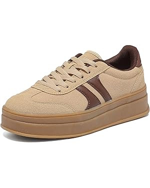 Women's Gum Sole Fashion Sneakers-Thick Platform Sole,Anti-Slip Rubber,Lace-Up Comfort Walking Sh... | Amazon (US)