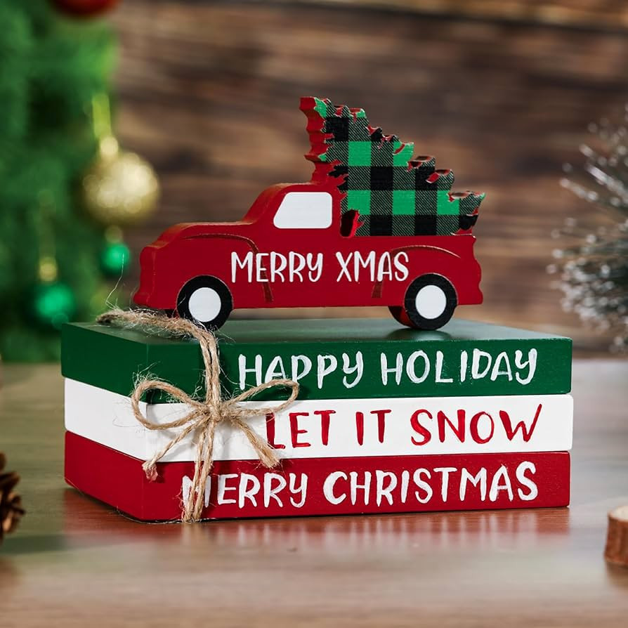 4Pcs Christmas Tiered Tray Decor Christmas Decorations Indoor Little Red Truck Wooden Table Cente... | Amazon (US)