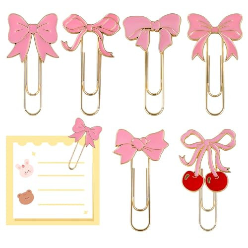 Maxqzin 6 Pcs Pink Bow Paper Clips, Cute Paperclips Metal Large Size Decorative Bow Pink Paper Clips for Bookmark School Home Office Supplies | Amazon (US)