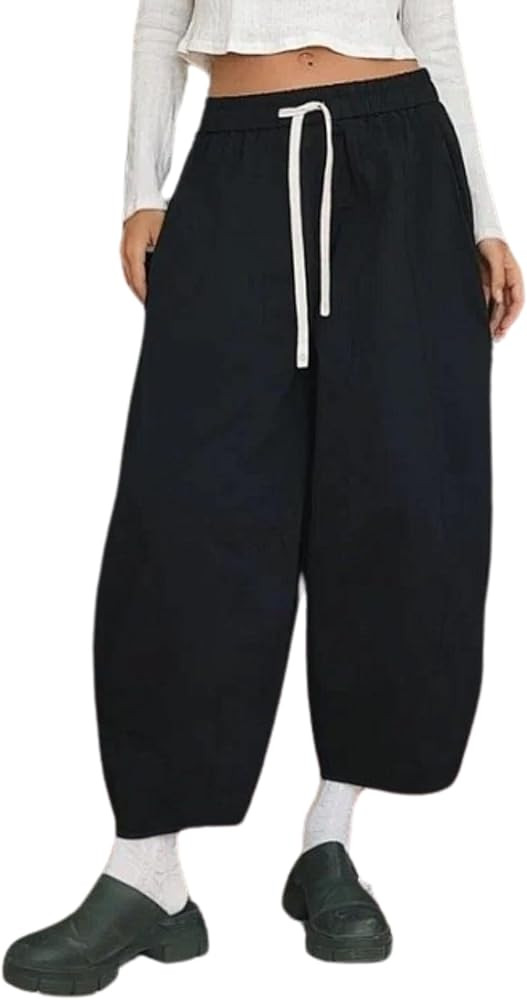 Xiaoxuemeng Barrel Jeans Women Cropped Cotton Wide Leg Pants High Waisted Denim Pants with Pocket... | Amazon (US)