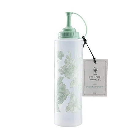 The Pioneer Woman Agatha 14-Ounce Oil & Vinegar Plastic Dispensing Squeeze Bottle, Green | Walmart (US)