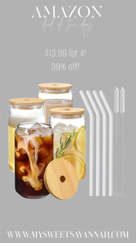 Drinking Glasses with Bamboo Lids and Glass Straw 4pcs Set - 16oz Can Shaped Cups, Beer Glasses, Iced Coffee Cute Tumbler Cup, Ideal for Cocktail, Whiskey, Gift 2 Cleaning Brushes
Amazon deal of the day! 

#LTKfindsunder50 #LTKhome #LTKsalealert