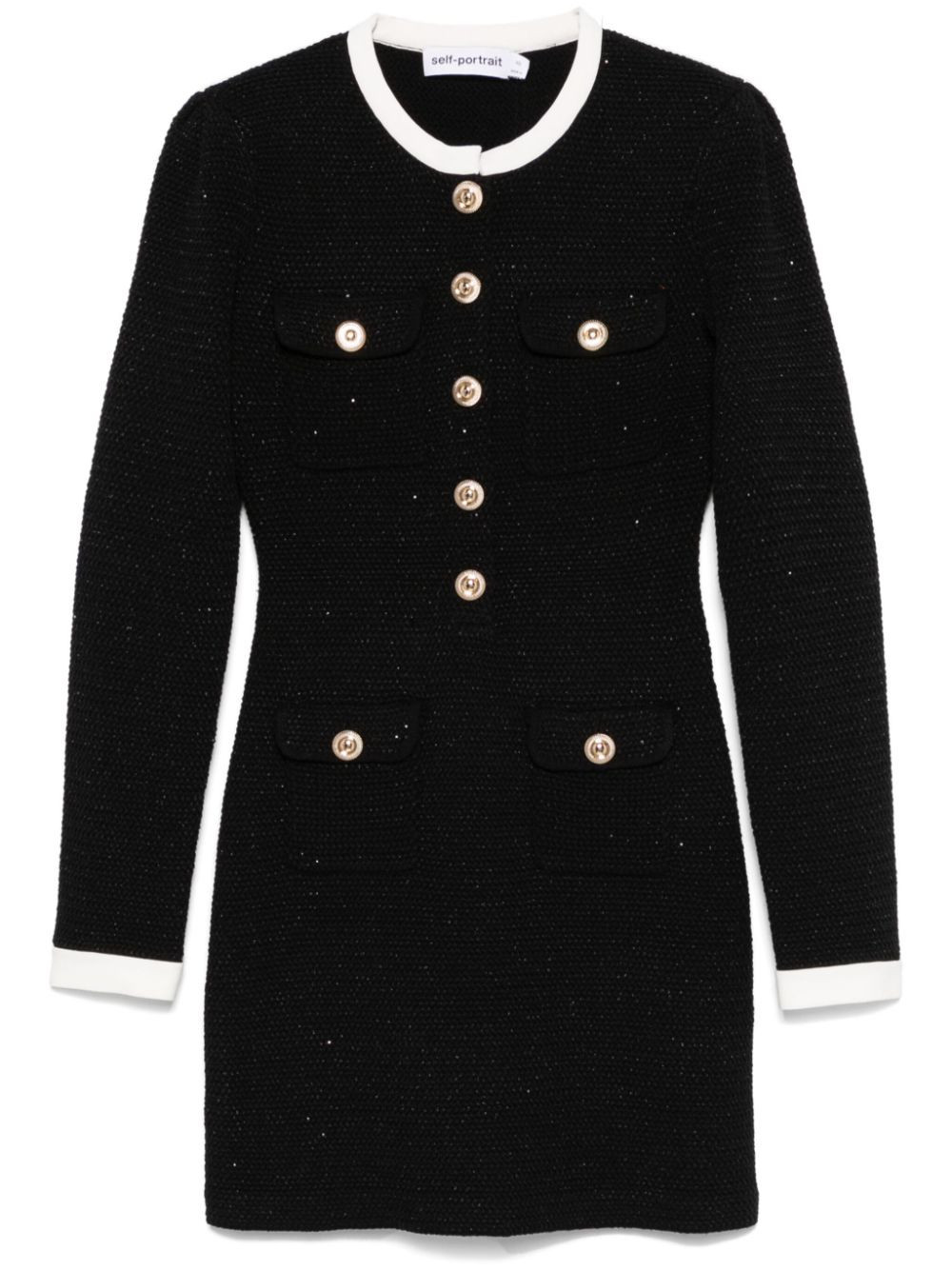 Self-Portrait knitted contrast-collar mini dress - Black | Farfetch Global