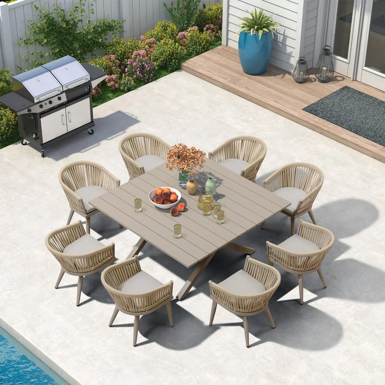 PURPLE LEAF 7/9/11 Pieces Outdoor Dining Set Aluminum Table & Wicker Rattan Chairs Modern Patio F... | Purple Leaf