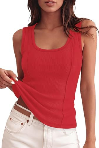 Tank Tops for Women Summer Scoop Neck Sleeveless Tops Ribbed Slim Fitted Basic Shirts Fashion Clo... | Amazon (US)