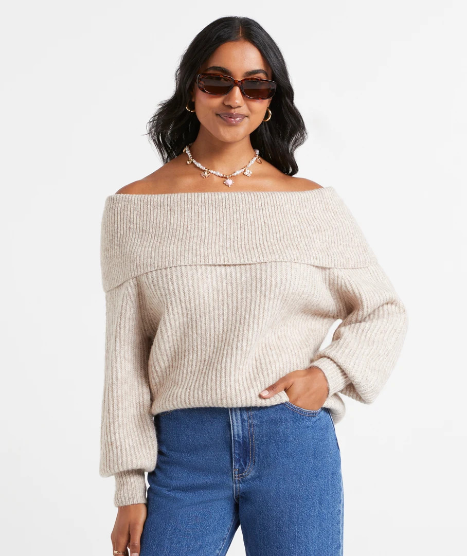 MADDY OFF SHOULDER KNIT SWEATER | Sportsgirl