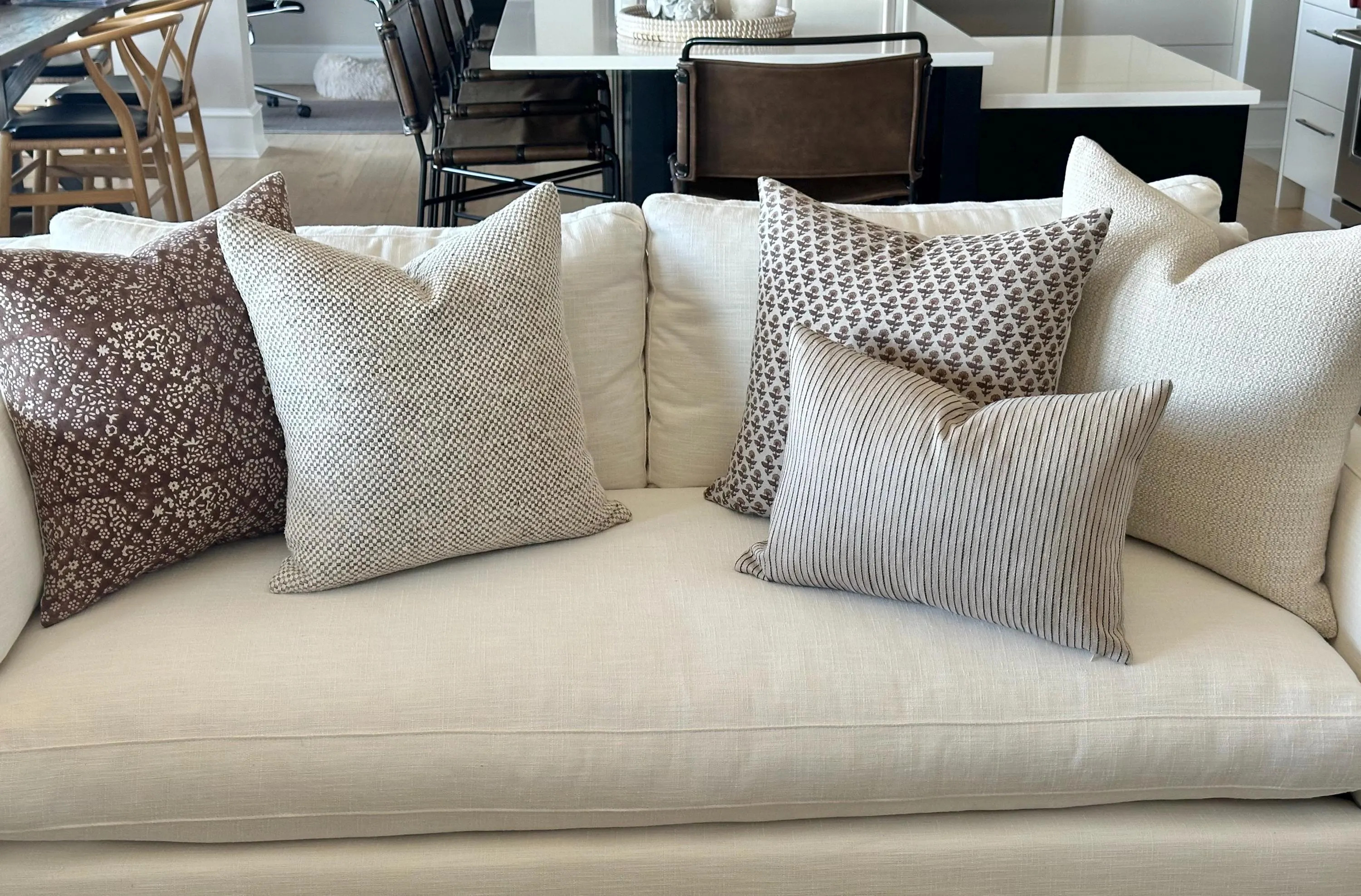 Neutral Throw Pillow Cover Set: Linen, Cotton, Block Print, 5 Piece | Etsy (US)