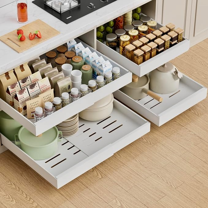 4 Pack Expandable Pull Out Cabinet Organizer, 21'' Deep Pull Out Drawers for Cabinets,Upgrade 3 S... | Amazon (US)
