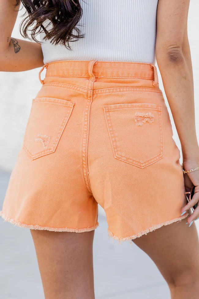 Stand Out Orange Distressed Denim Shorts FINAL SALE | Pink Lily
