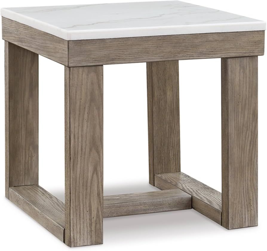 Signature Design by Ashley Loyaska Casual End Table with White Marble Top, Light Brown & White Ma... | Amazon (US)