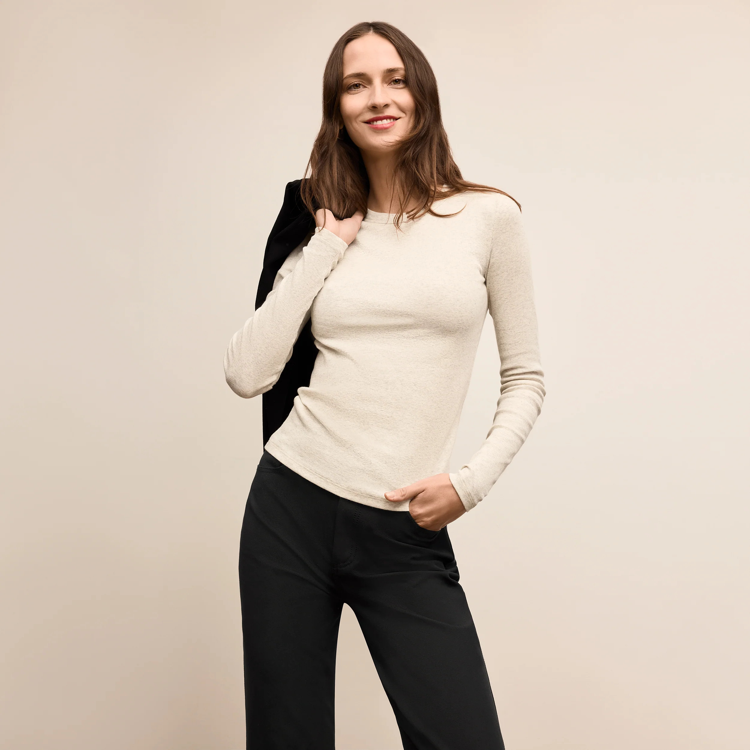 Malley Fitted Tee - Organic Ribbed Pima Cotton :: Beige Melange | MM LaFleur