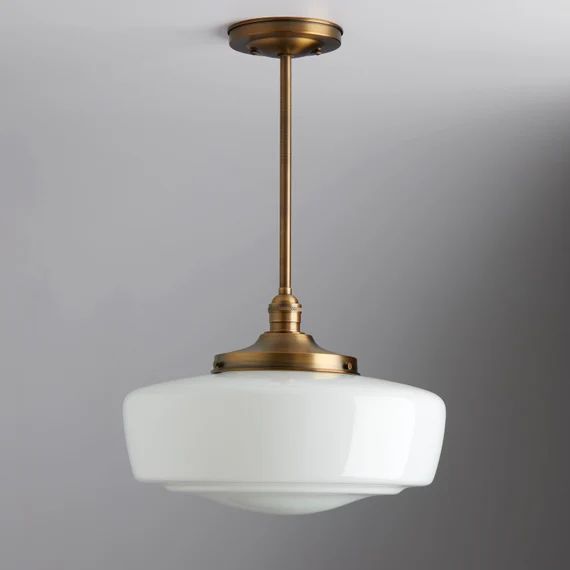 14” Mid century modern - pendant lighting - hand blown glass - ceiling fixture - brass light - ... | Etsy (US)