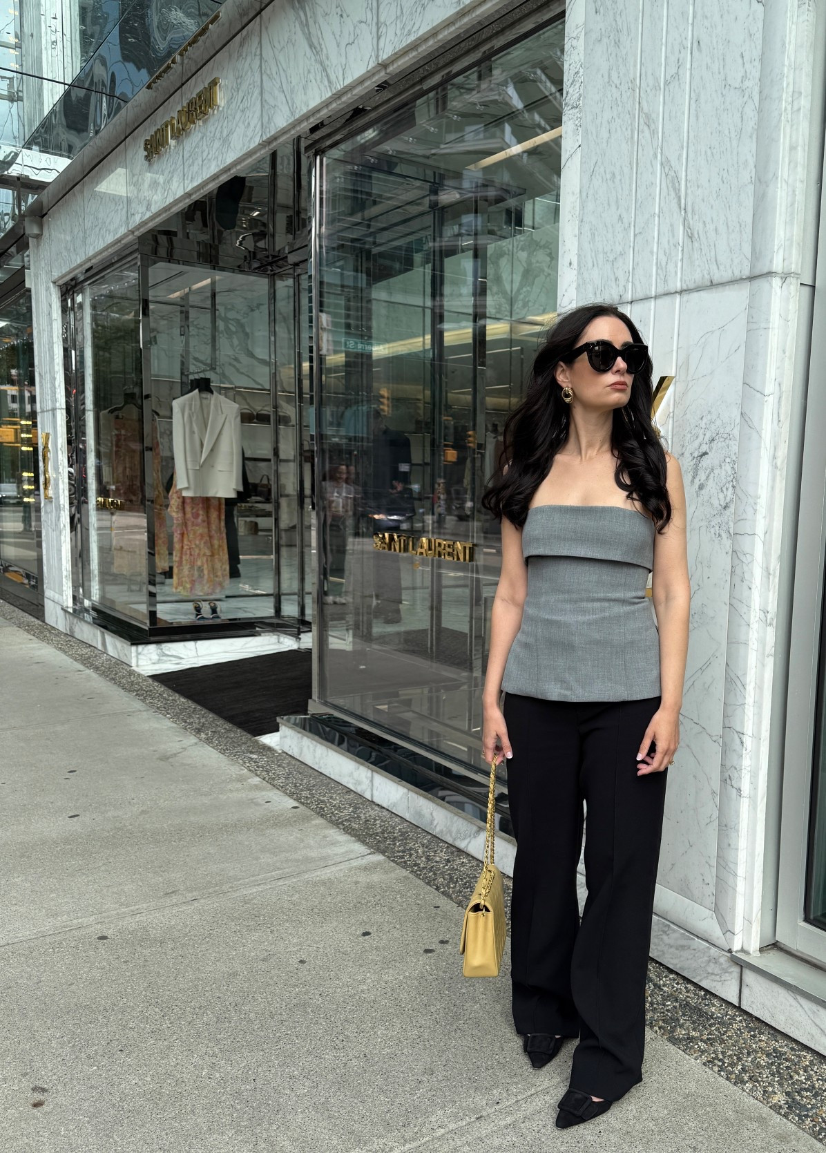 Top: Babaton
Trousers: Zara
Heels: Manolo Blahnik
Bag: Chanel
Sunglasses: Celine
Earrings: Mango

#LTKsummer #LTKpetite #LTKcanada