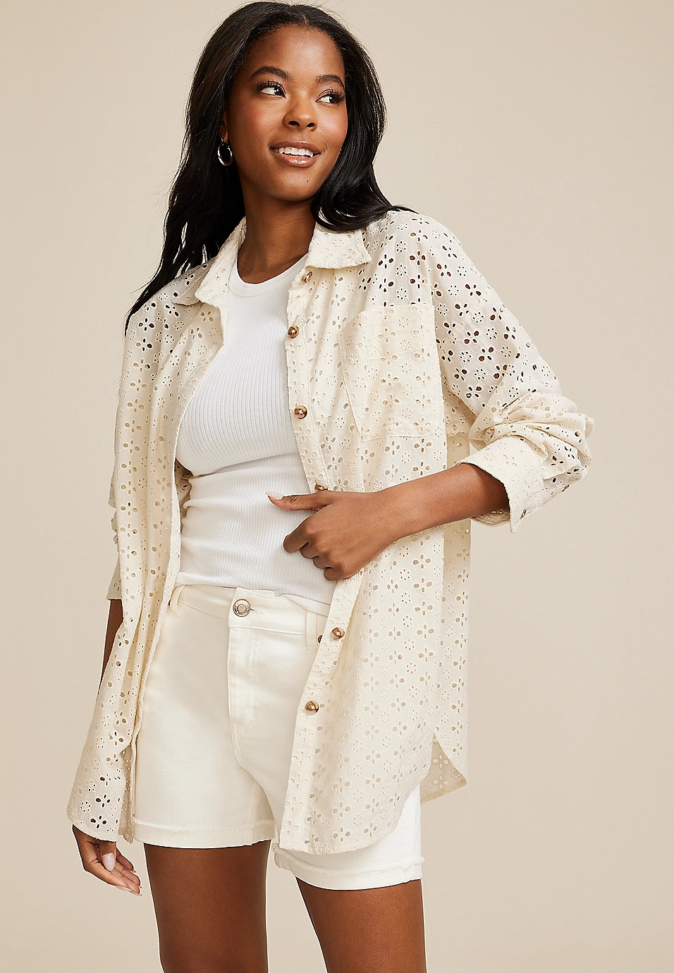 Eyelet Shacket | Maurices