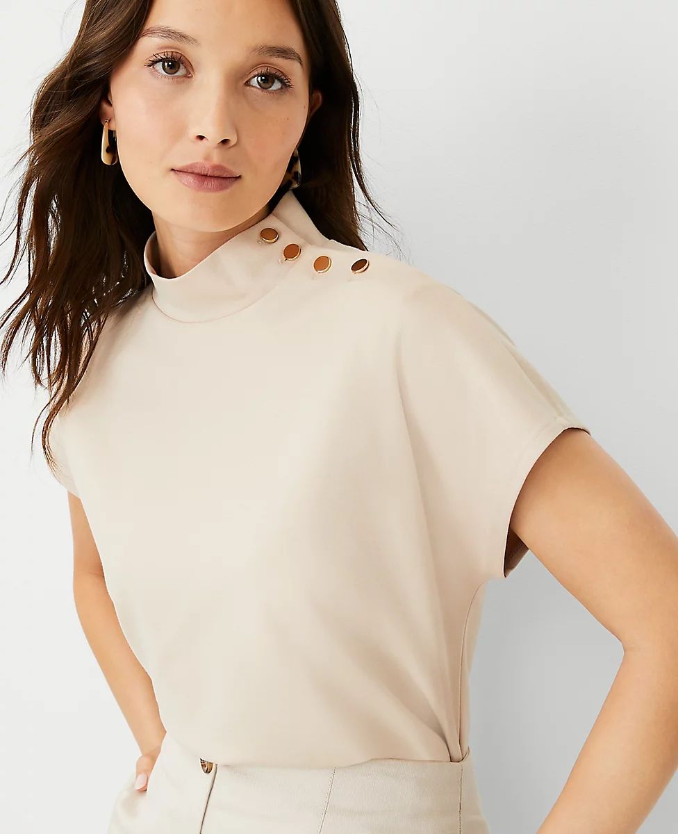 Shoulder Button Mock Neck Top | Ann Taylor (US)