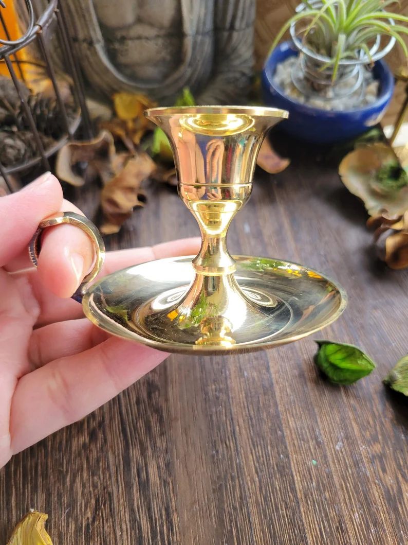Brass Chamberstick Tapered Candle Holder/ Altar Decoration /Vintage Candle Holder | Etsy (US)
