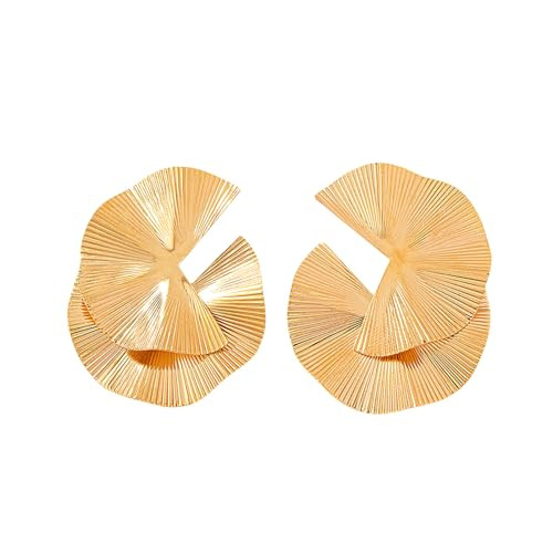 Gold Sculptural Flower Earrings Gold Statement Earrings for Women Exaggerated Flower Floral Earrings Stylish Large Double Flower Earrings 3D Flower Jewelry Gift (S) | Amazon (US)