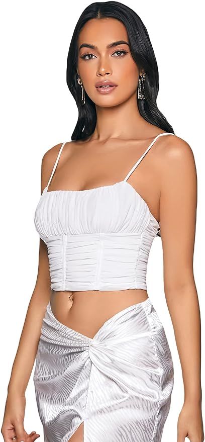 Floerns Women's Ruched Spaghetti Strap Camisole Solid Sleeveless Cami Crop Top | Amazon (US)