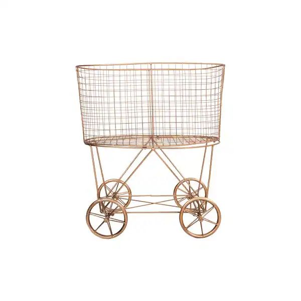 Vintage Metal Laundry Basket with Wheels - Overstock - 33746598 | Bed Bath & Beyond