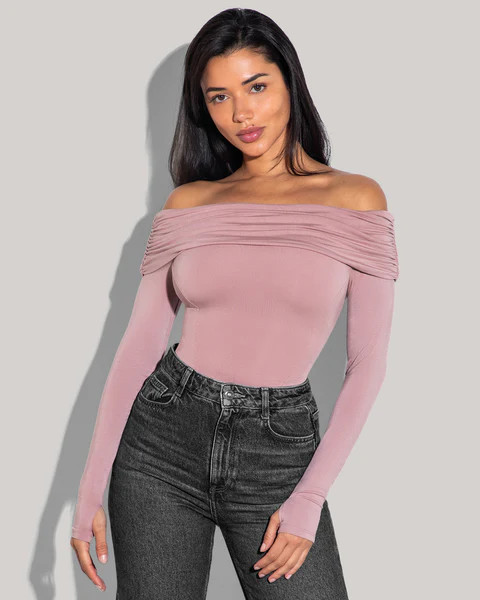 Shapey Off Shoulder Long Sleeve Top - Dusty Rose | TA3
