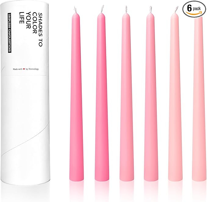 Truly DRIPLEESS Classic Taper Candles, Three Pink Shades, 10-inch, 3 Pairs(1 Pair for Each Shade)... | Amazon (US)