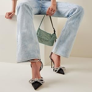 LauraVicci Women's Heeled Sandals Pointed Toe Crystal Embellished Bow Ankle Straps Rhinestone Buc... | Amazon (US)