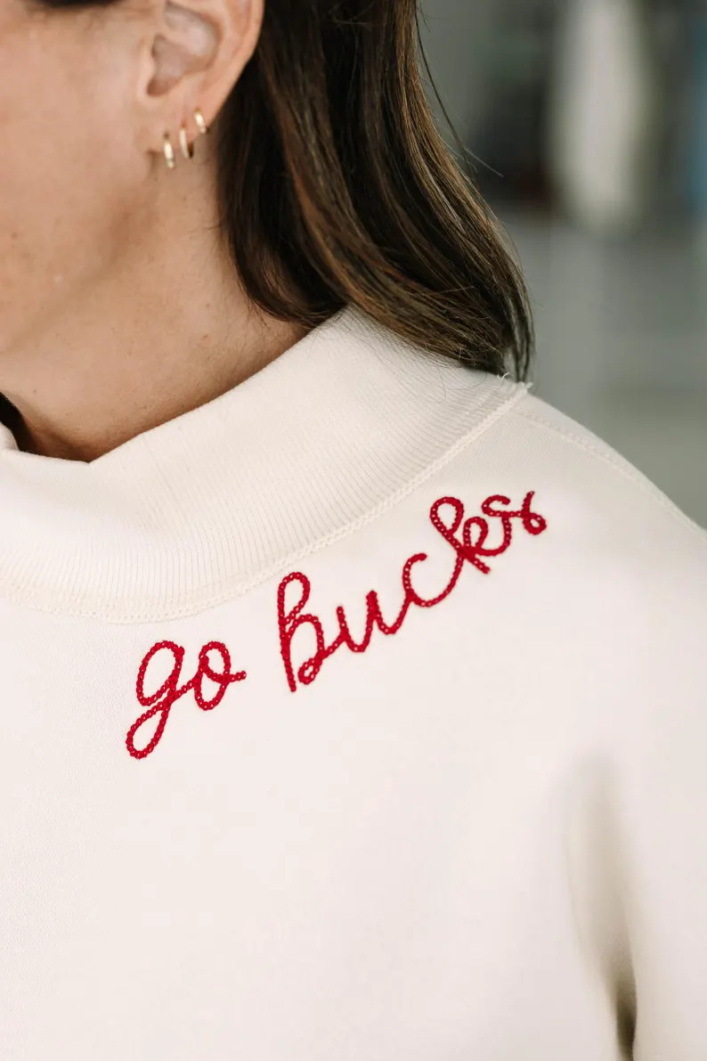 Mock Neck Sweatshirt With Custom Neckline Embroidery - Etsy | Etsy (Global)