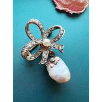 Antique 18K Gold Diamond Bow Brooch Natural Pearl Victorian Jewelry | Etsy (US)