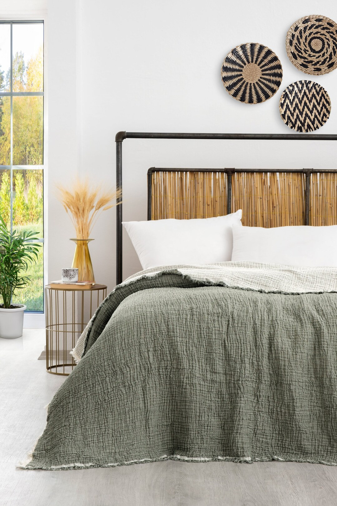 Organic Cotton Muslin Blanket Soft Olive Green Bedspread, Sofa Throw Turkish High Quality Bed Cov... | Etsy (US)