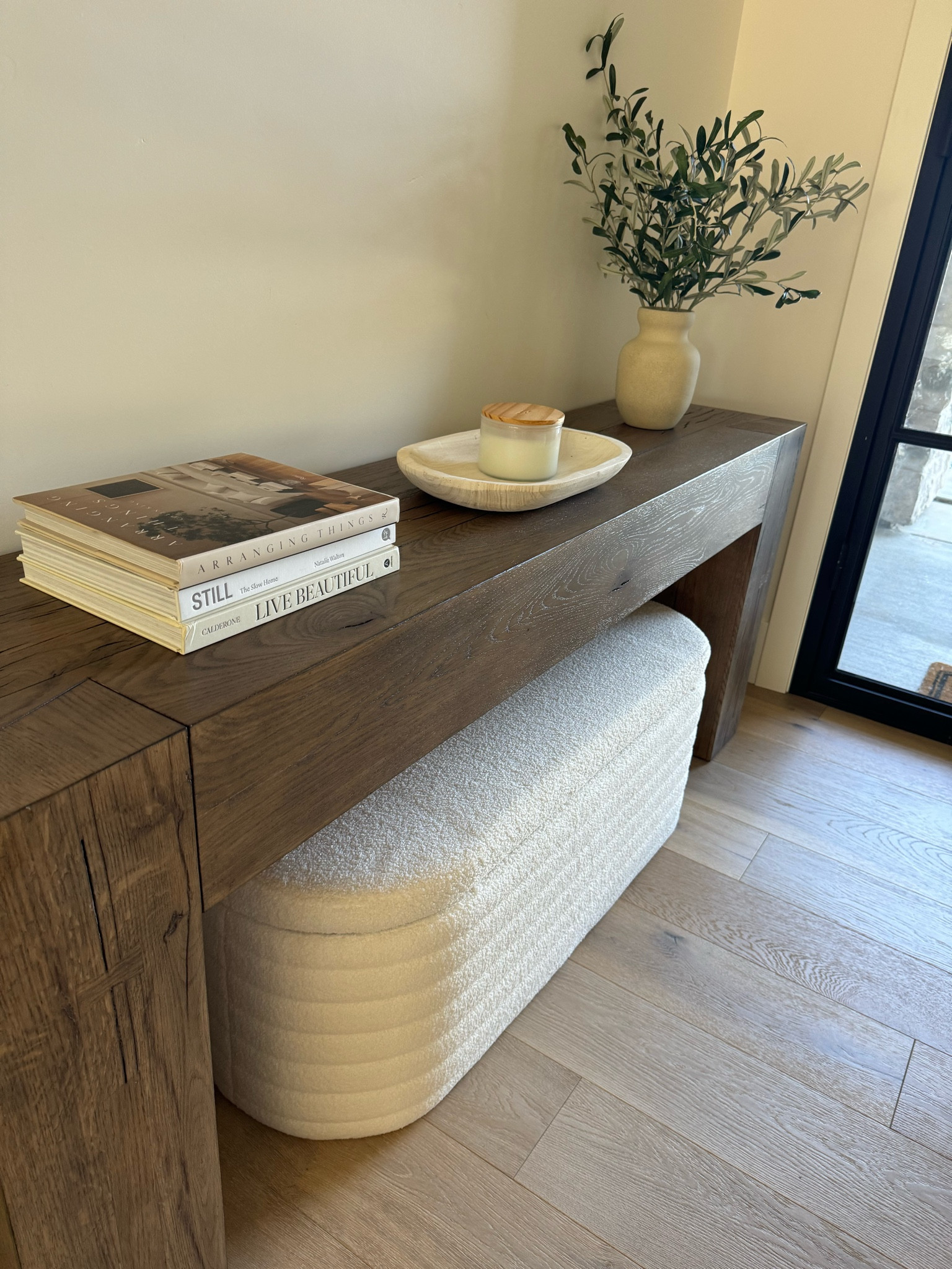 entryway decor ideas. we love this high quality dark wood rustic but modern console table! the quality is amazing. neutral home decor from amazon and the faux olive tree plant is from target. 



#LTKFindsUnder50 #LTKHome #LTKStyleTip