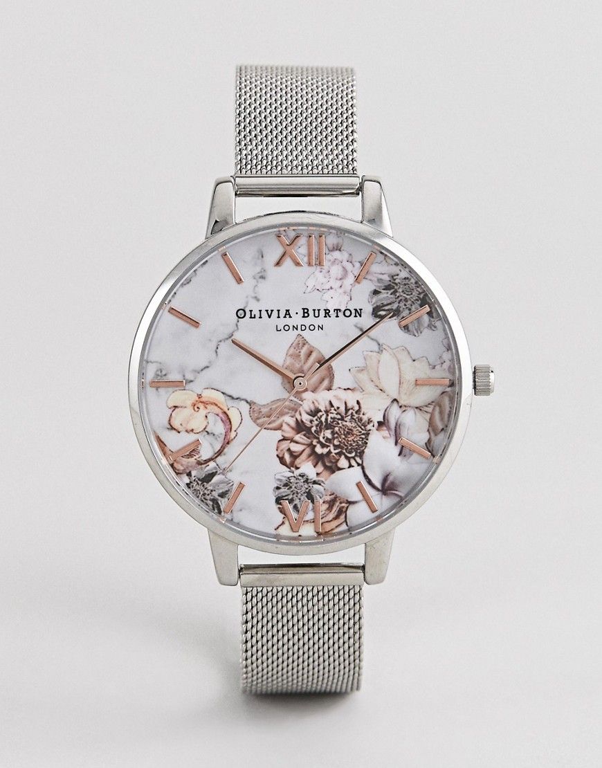 Olivia Burton OB16CS10 Marble Floral Mesh Watch in Silver & Rose Gold - Silver | ASOS US