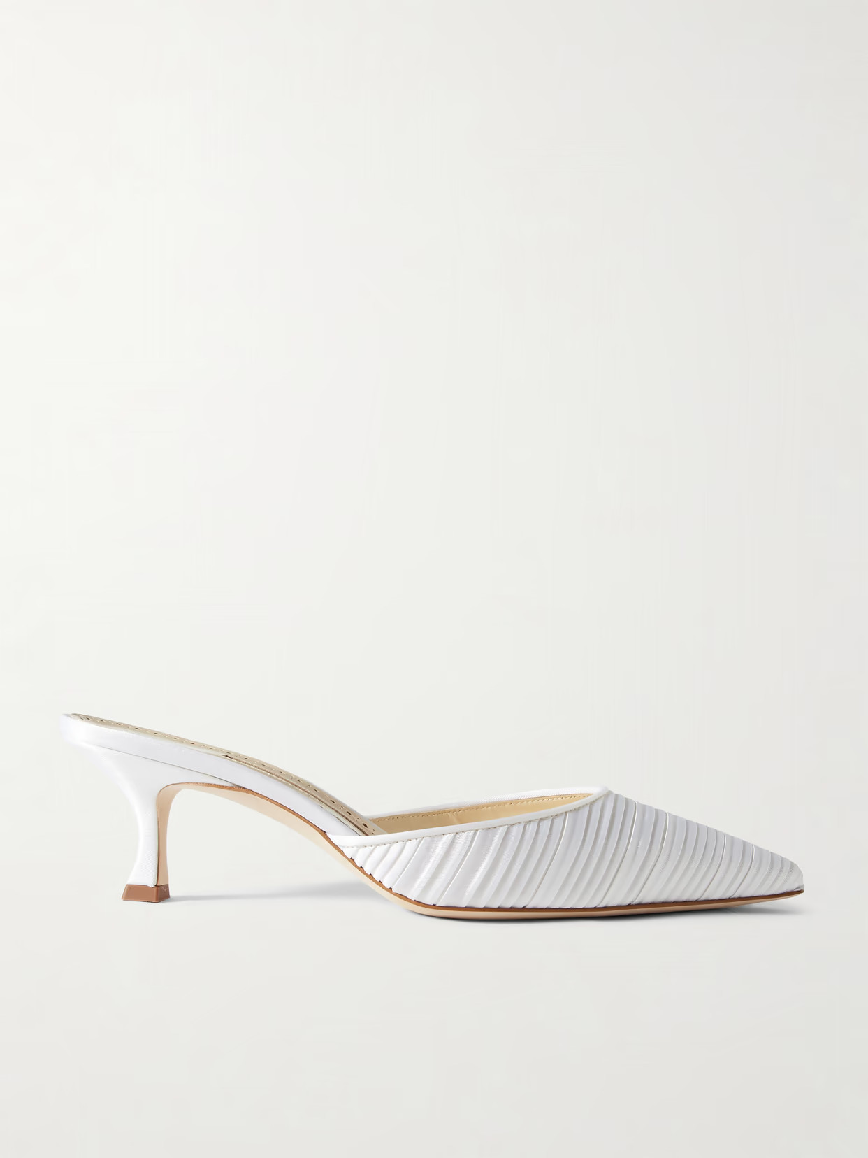 Manolo Blahnik - Carolyne 50 Pleated Satin Mules - White | NET-A-PORTER (US)