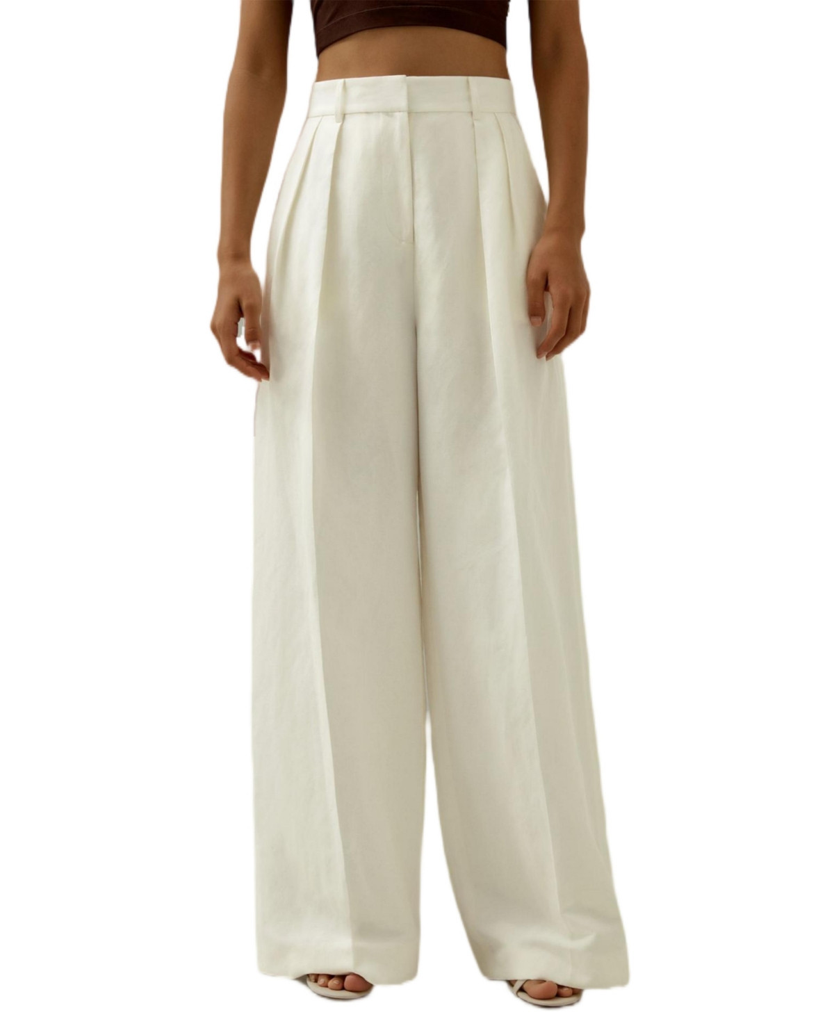 Lilysilk Women's Front-Pleated Silk-Linen Blend Trousers - Natural white | Macy's