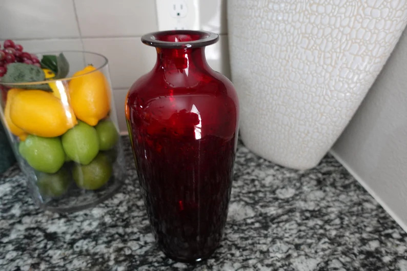 Vintage ruby red glass vase | Etsy (US)