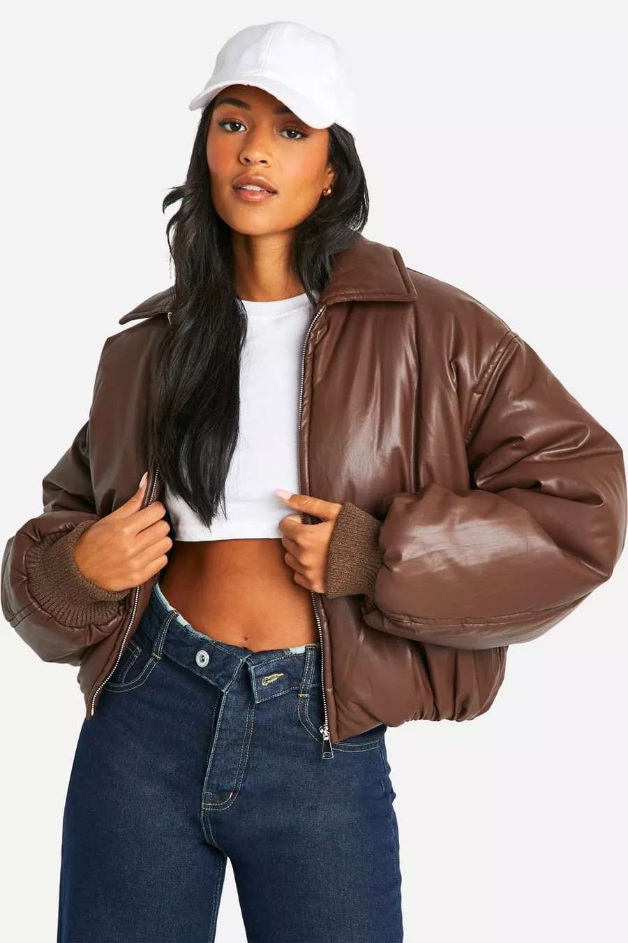 Tall Padded Faux Leather Bomber Jacket | boohoo (US & Canada)