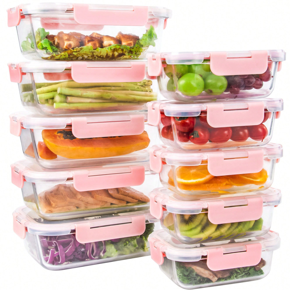10 Pack Pink Food Storage Container Set, Glass Meal Prep Containers With Lids (Built In Vent) | Walmart (US)