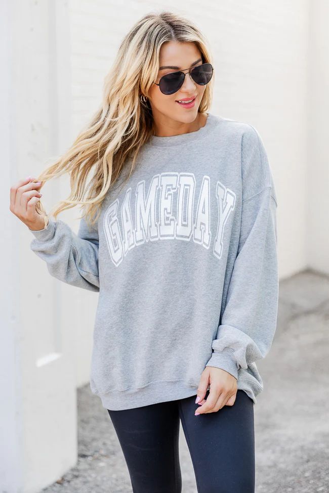 Gameday Block Grey Oversized Graphic Sweatshirt | Pink Lily