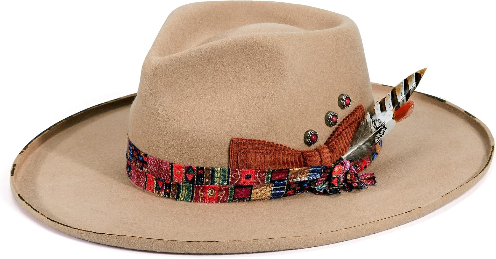 Fedora Hats for Women Vintage Wide Brim Hat Western 100% Australian Wool Pencil Brim Felt Panama ... | Amazon (US)