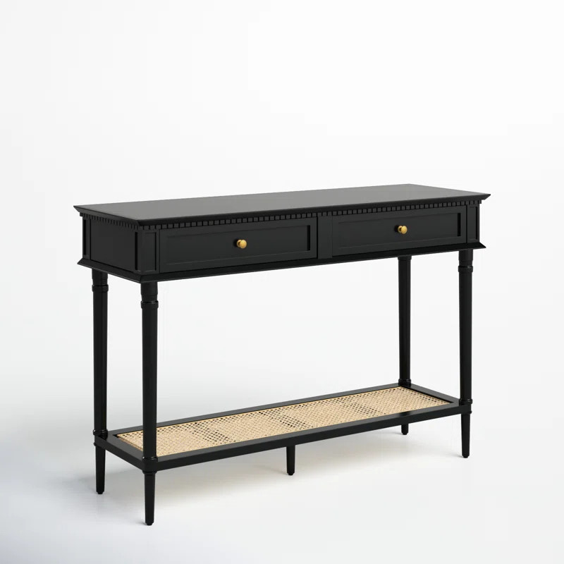 Ayleena Maxwelton Solid Wood Console Table with 2 Drawers and Woven Cane Storage Shelf | Wayfair North America