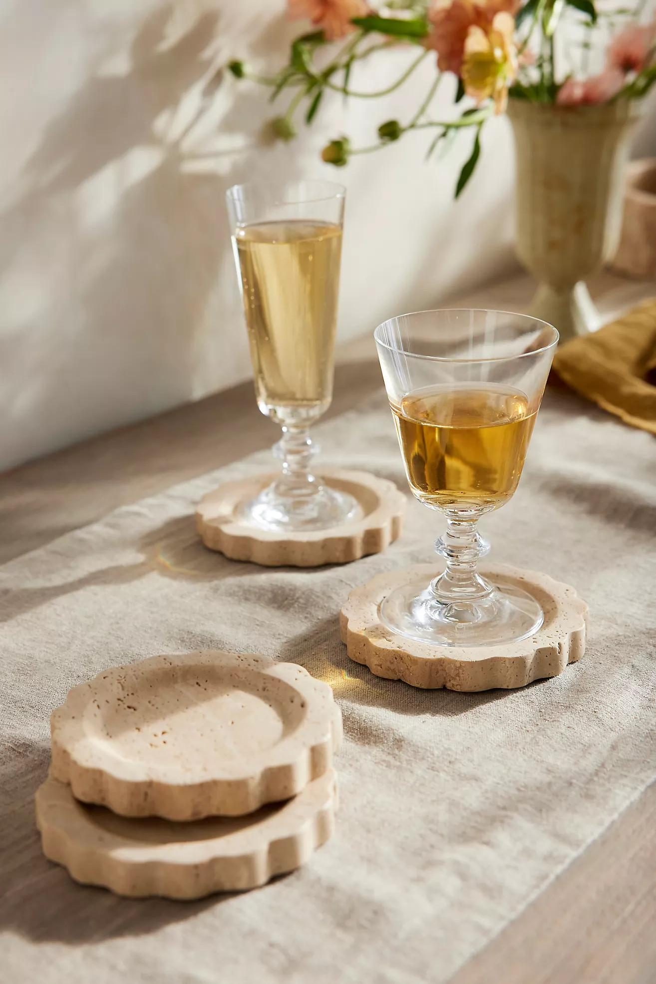 Scalloped Travertine Coasters, Set of 4 | Anthropologie (US)