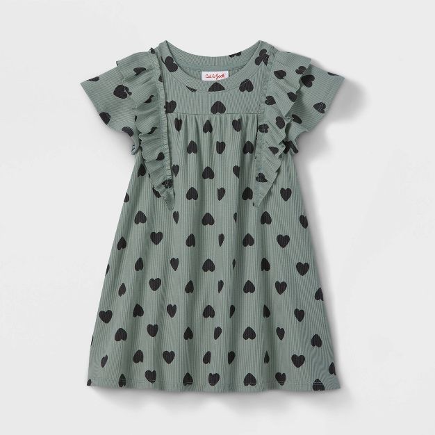Toddler Girls' Heart Ruffle Short Sleeve Ribbed Dress - Cat & Jack™ Green | Target