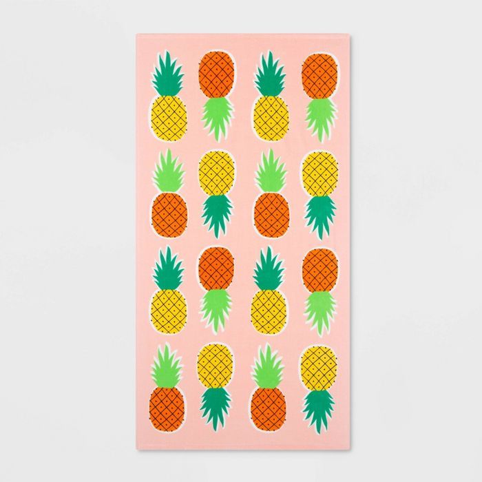 Printed Pineapple Beach Towel Pink - Sun Squad™ | Target